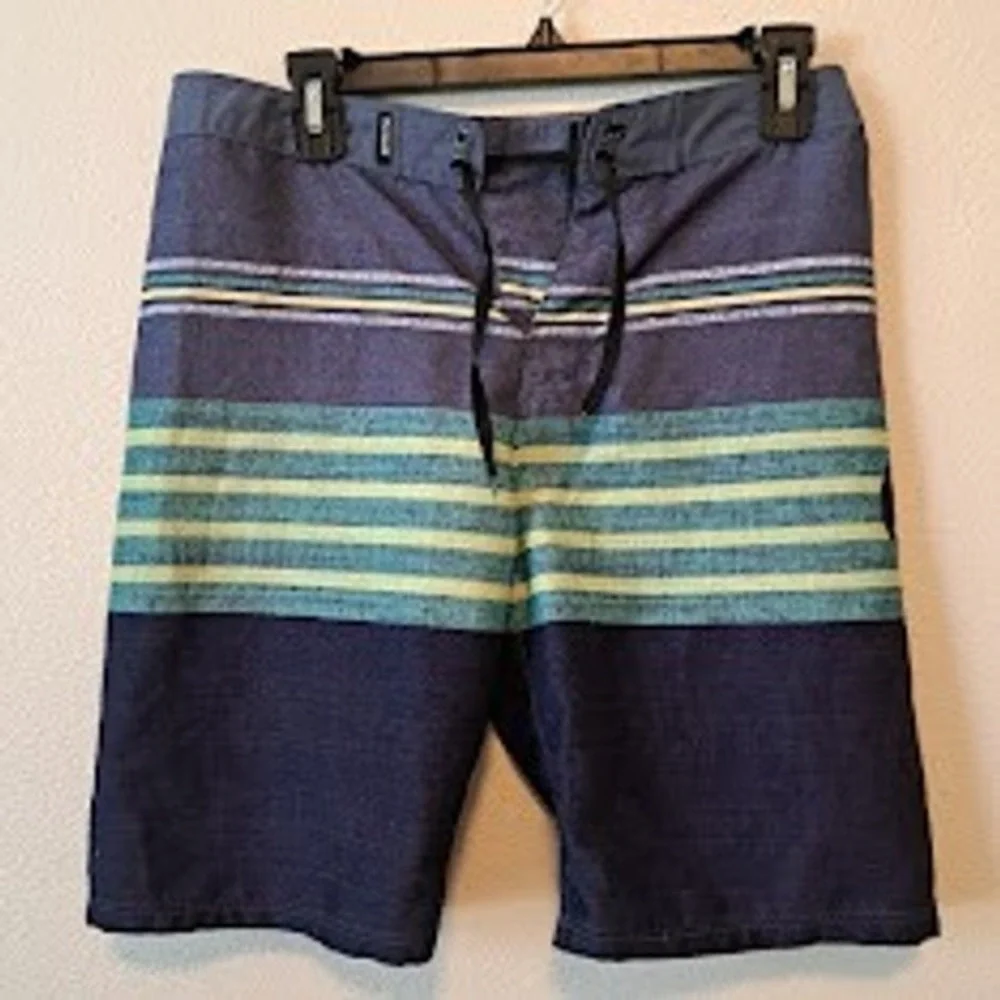 Hurley Boys Size 16 Board Shorts Blue Teal Striped‎ Swim Trunks